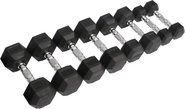 Premium Rubber Coated Hex Dumbbell Weight Set, Multiple Pack...