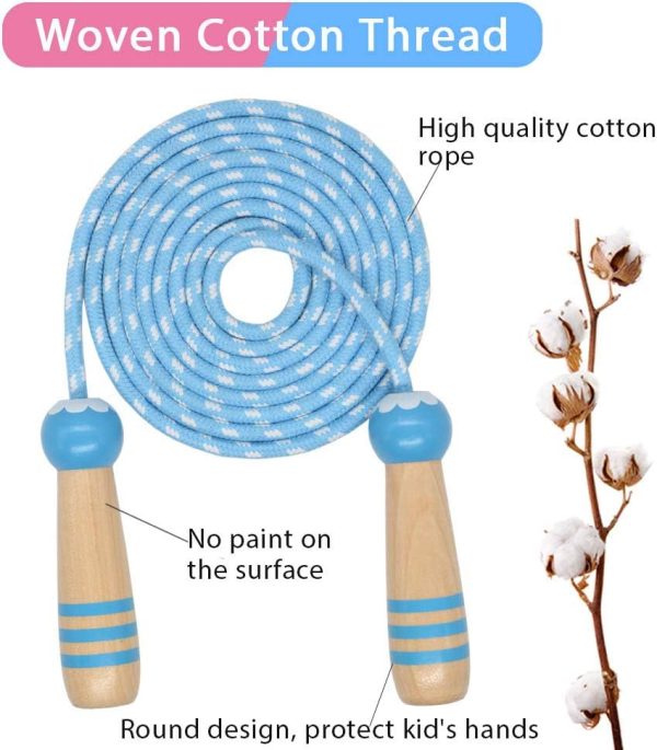 Jump Rope Kids, 7ft Adjustable Cotton Skipping Rope with Woo...