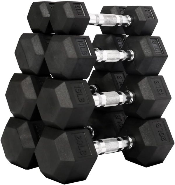 Premium Rubber Coated Hex Dumbbell Weight Set, Multiple Pack...