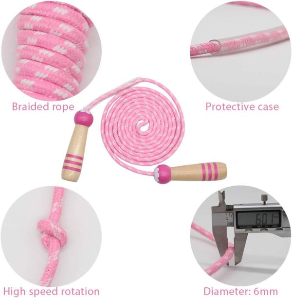 Jump Rope Kids, 7ft Adjustable Cotton Skipping Rope with Woo...