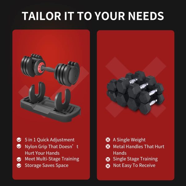 VEICK 25 lbs Pair Adjustable Dumbbell, Fast Adjust Weight Du...