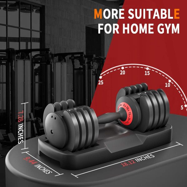 VEICK 25 lbs Pair Adjustable Dumbbell, Fast Adjust Weight Du...