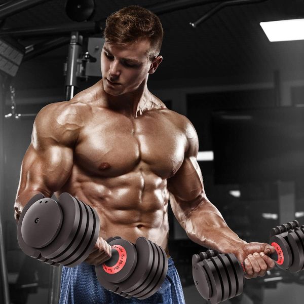 VEICK 25 lbs Pair Adjustable Dumbbell, Fast Adjust Weight Du...