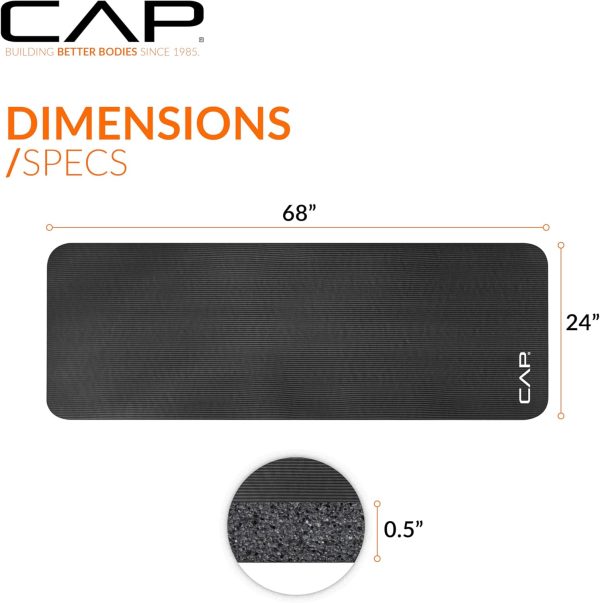 CAP Barbell 1/2-Inch High Density Exercise Yoga Mat with Str...