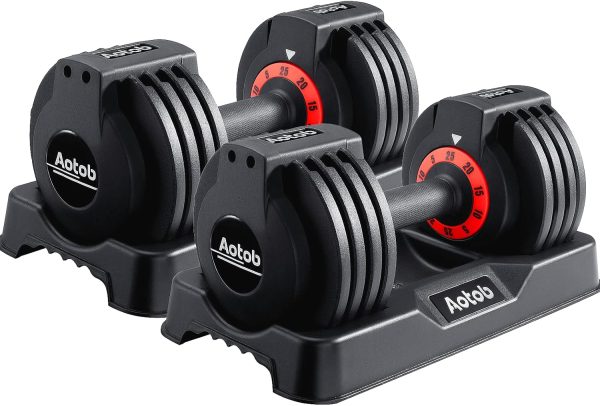 AOTOB 25/55 lbs (Pair) Adjustable Dumbbell Set, Dumbbells Ad...