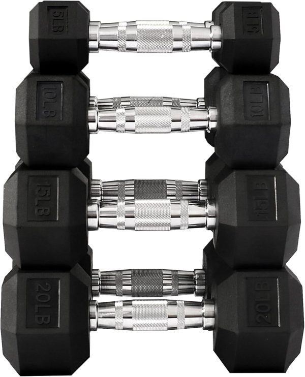 Premium Rubber Coated Hex Dumbbell Weight Set, Multiple Pack...
