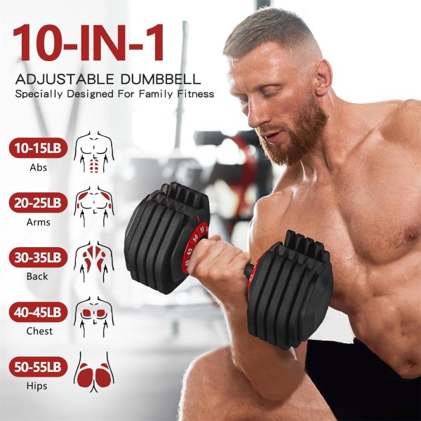 Adjustable Dumbbell 55LB Single Dumbbell Weight, 10-in-1 Wei...