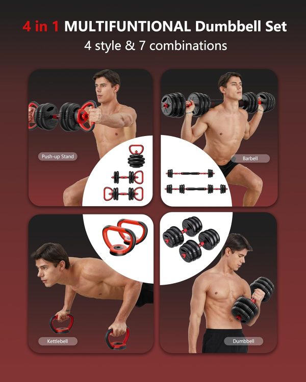 Adjustable Dumbbell Set, 22LB/44LB/66/88LB Weights, 4-in-1 D...