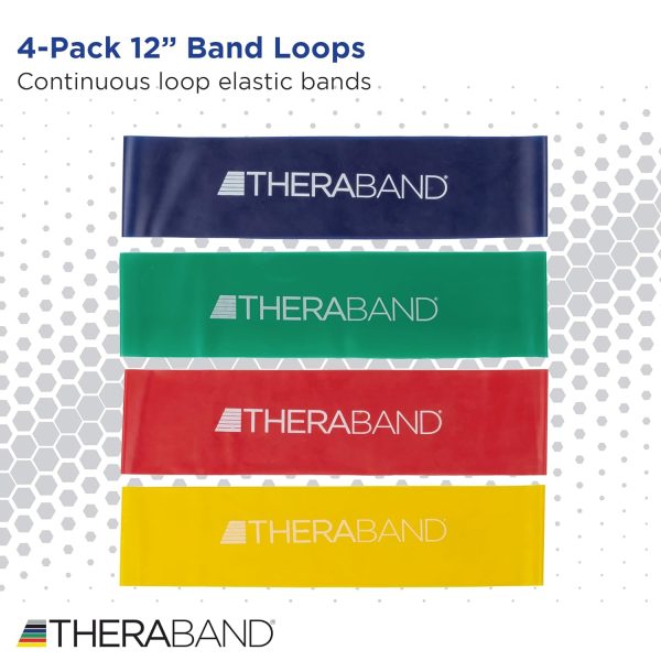 THERABAND Resistance Band Loop Set, Pack of 4, 12 Inch Band ...