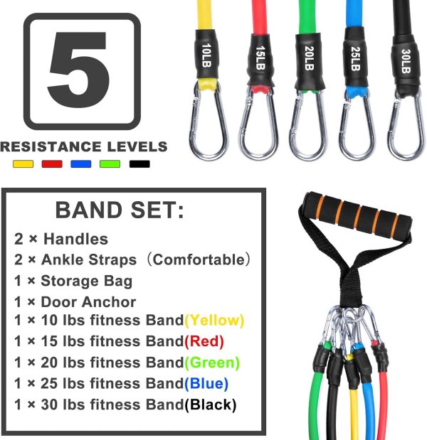 Resistance Bands Set (12pcs), Workout Bands with Handles, Do...
