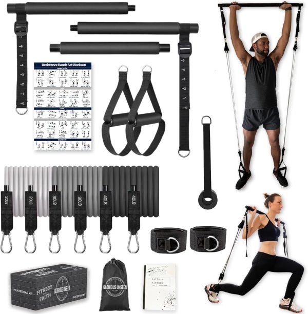Pilates Resistance Bands with Handles - TPE Pilates Bar Kit ...