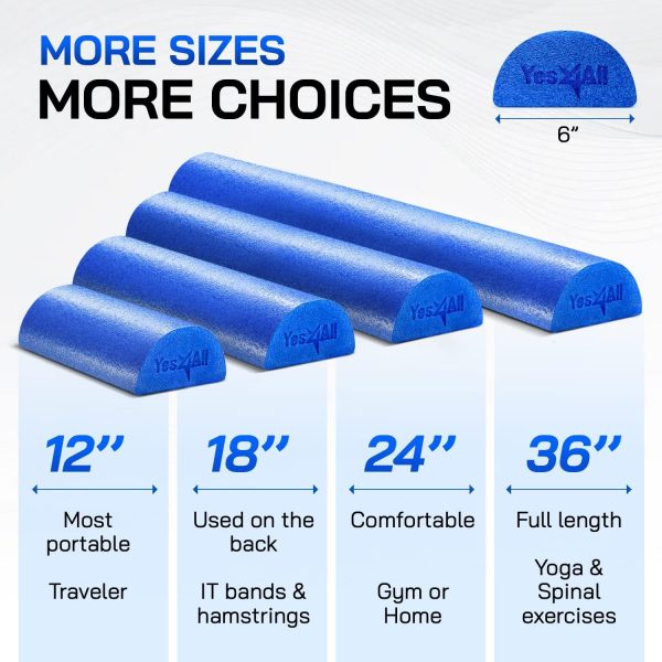 Yes4All Low Density Half PE 12/18/ 24/36 inch Foam Rollers f...