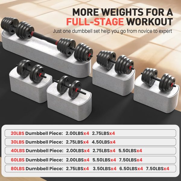 Adjustable Dumbbells Sets, 20/30/40/55/60/70/80/90lbs Free W...