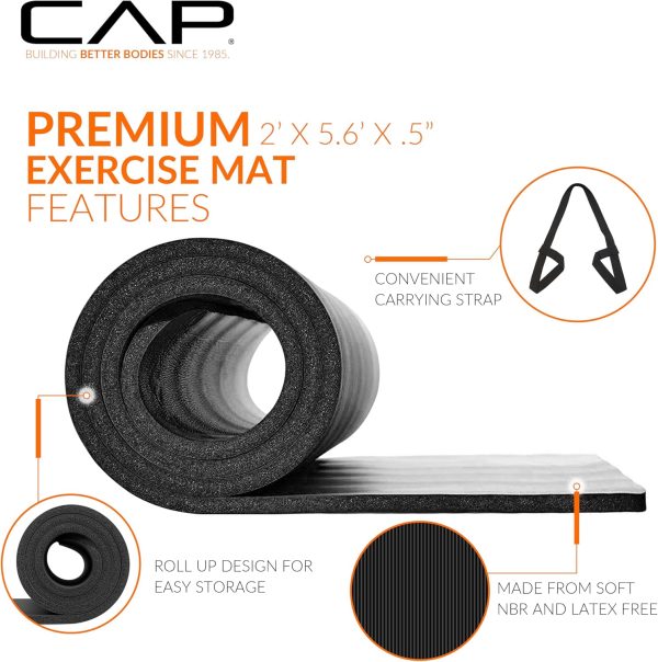 CAP Barbell 1/2-Inch High Density Exercise Yoga Mat with Str...