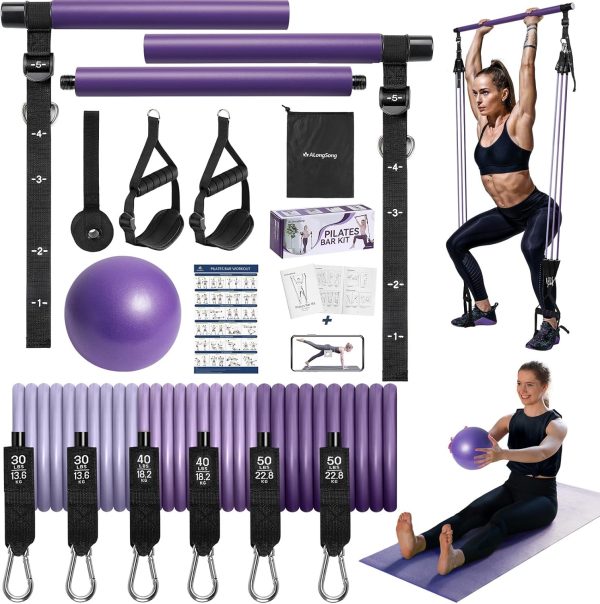 Upgraded Pilates Bar Kit with Resistance Bands Natural Latex...