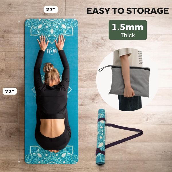 U&M Yoga Mat Non-Slip, Exercise Suede Mat with Carrying Bag ...