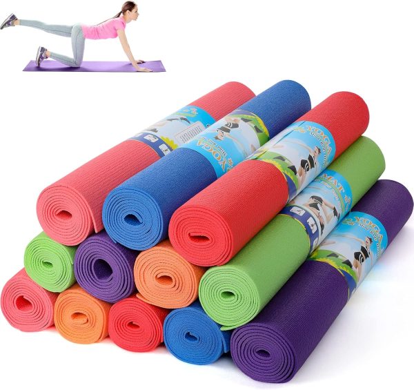 12 Pieces Yoga Mats Bulk 68 x 24 x 0.12 Inch Exercise Mats N...
