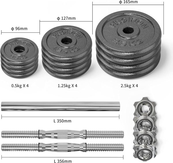 PROIRON 44Lbs Cast Iron Adjustable Dumbbell Set Hand Weight ...