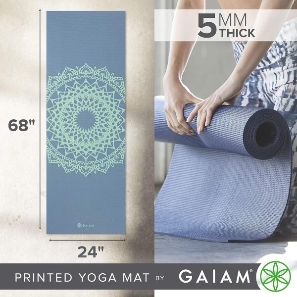 Gaiam Yoga Mat - Premium 5mm Print Thick Non Slip Exercise &...