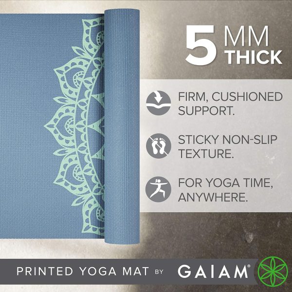 Gaiam Yoga Mat - Premium 5mm Print Thick Non Slip Exercise &...