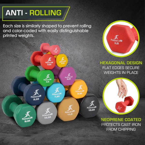ProsourceFit Neoprene Dumbbell Coated for Non-Slip Grip, 10 ...