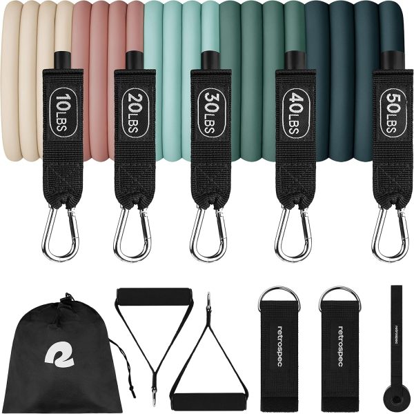 Retrospec Train Resistance Bands Set (5pc) Workout Bands w/H...