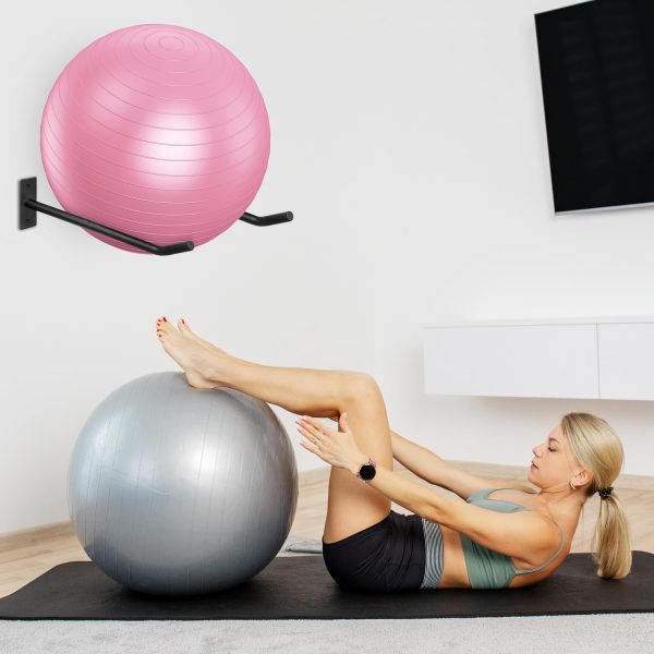 Metal Exercise Ball Holder Wall Mount(Set of 2),Black Yoga B...
