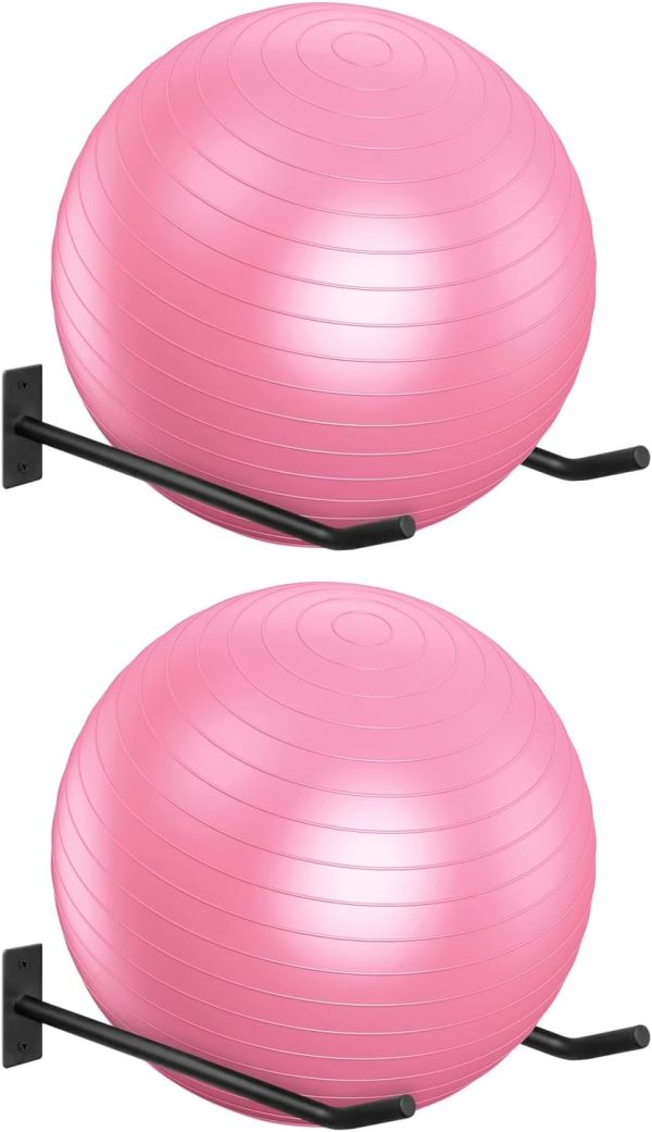 Metal Exercise Ball Holder Wall Mount(Set of 2),Black Yoga B...