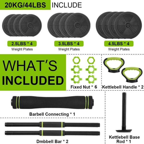 Adjustable Dumbbells Set 4 in 1 Set Barbell, Dumbbell, Kettl...
