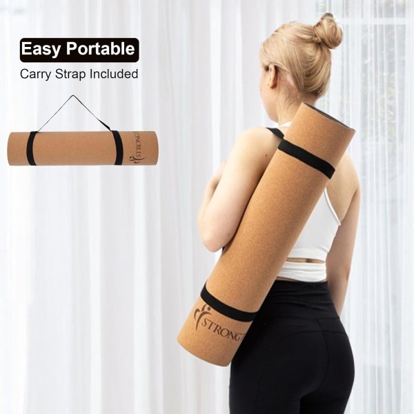 StrongTek Cork TPE Yoga Mat with Strap - Non-Slip, Dual-Laye...