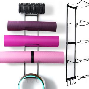 5-Tiers Yoga Mat Holder Wall Mount, Metal Storage Rack for Y...