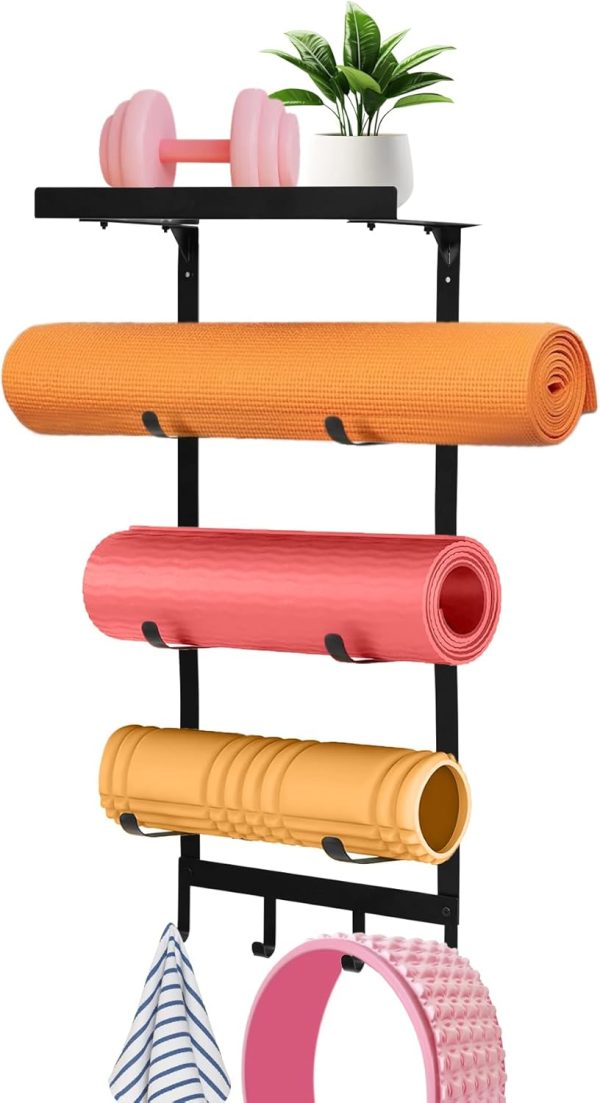 Yoga Mat Holder Wall Mount,Workout Storage Organizer for Hom...