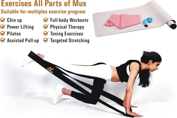 76 Inch Extended-Length Fabric Resistance Bands - Heavy Duty...