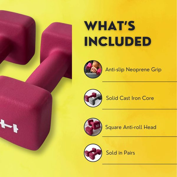 HulkFit Neoprene Coated Anti-Roll Square Dumbbells, Free Wei...