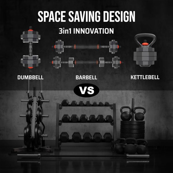 AmStaff 3-in-1 Adjustable Dumbbell, Kettlebell, Barbell Set,...