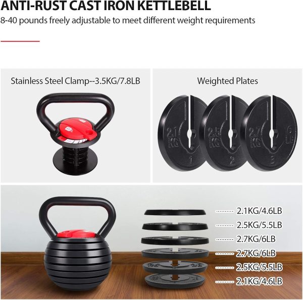 TopMade Adjustable Kettlebell - 5, 8, 9,12lb Kettlebell Weig...