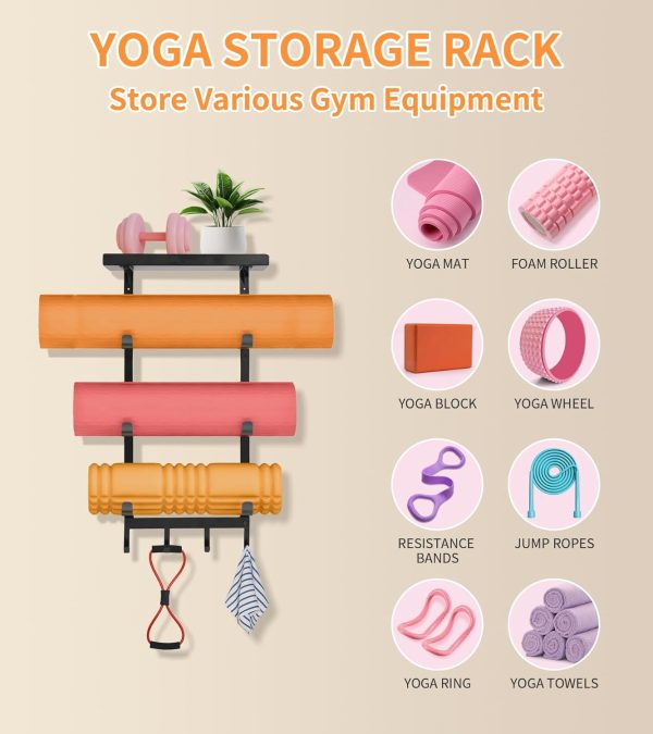 Yoga Mat Holder Wall Mount,Workout Storage Organizer for Hom...