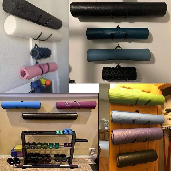 Wall Mount Yoga Mat Foam Roller and Towel Rack Hooks , Exerc...
