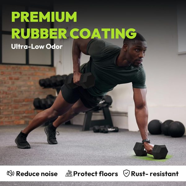 Hex Dumbbell Set, 3-100 lb Rubber Encased Exercise & Fitness...