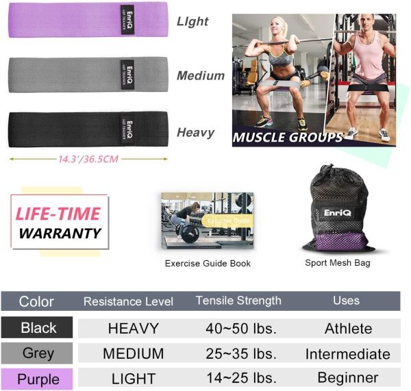 EnriQ Booty Bands Fabric Resistance Bands for Legs and Butt ...