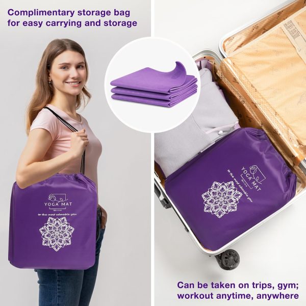 Foldable Travel Yoga Mat with Strap & Carrying Bag, TPE Pila...