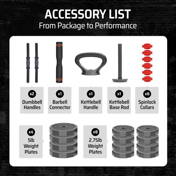 AmStaff 3-in-1 Adjustable Dumbbell, Kettlebell, Barbell Set,...