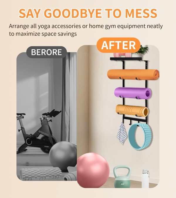 Yoga Mat Holder Wall Mount,Workout Storage Organizer for Hom...