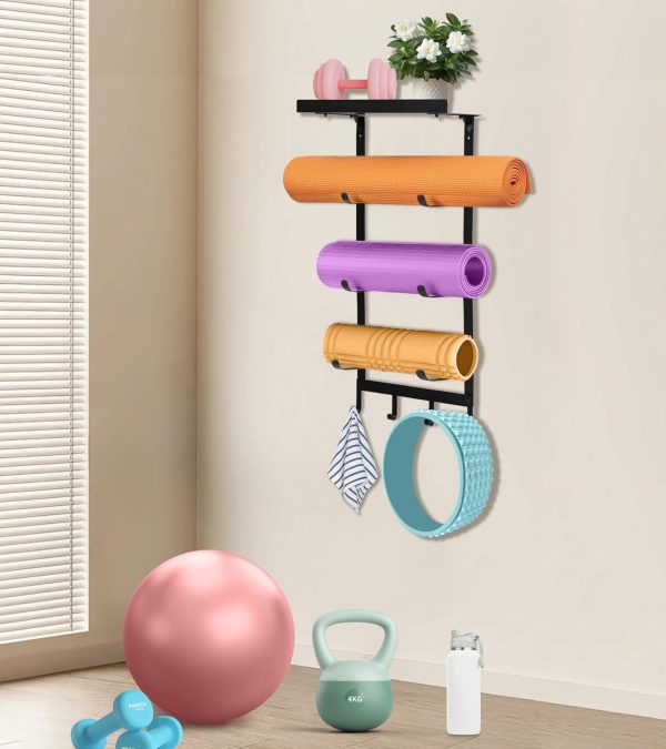 Yoga Mat Holder Wall Mount,Workout Storage Organizer for Hom...