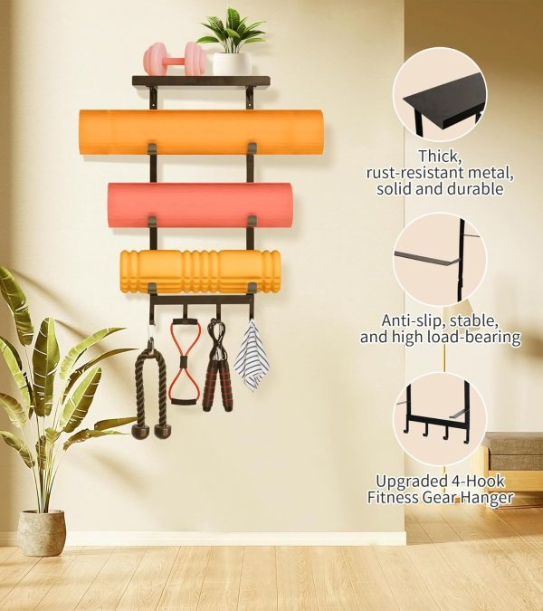 Yoga Mat Holder Wall Mount,Workout Storage Organizer for Hom...