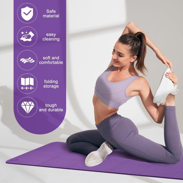Foldable Travel Yoga Mat with Strap & Carrying Bag, TPE Pila...