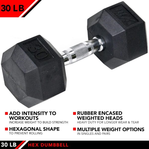 JFIT Rubber Hex Dumbbells - 8 Size Options - Hex Shaped Head...