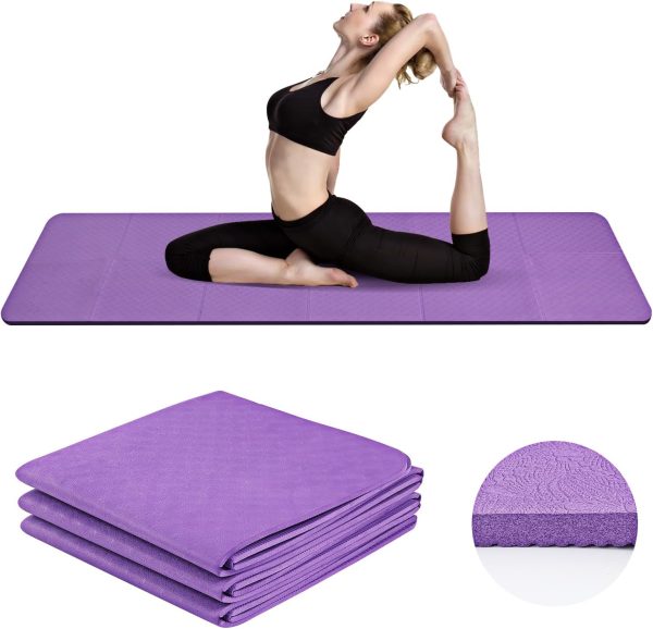 Foldable Travel Yoga Mat with Strap & Carrying Bag, TPE Pila...