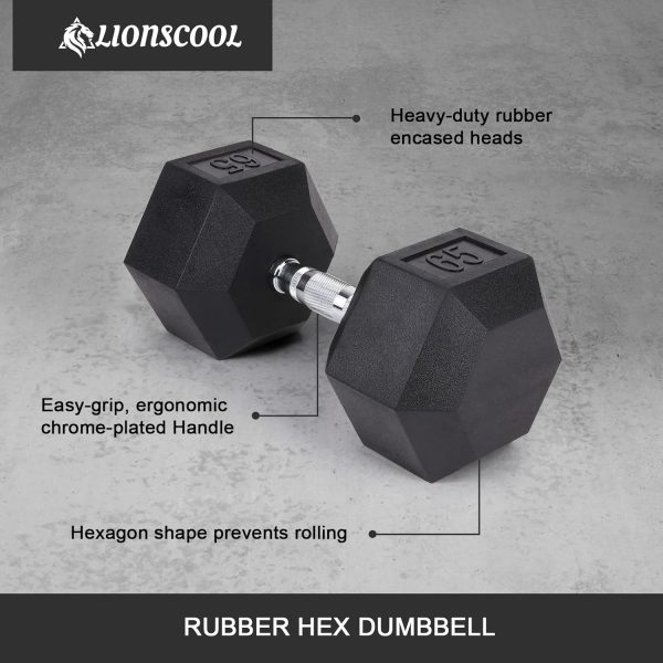LIONSCOOL Odorless Rubber Encased Hex Dumbbells in Pairs or ...