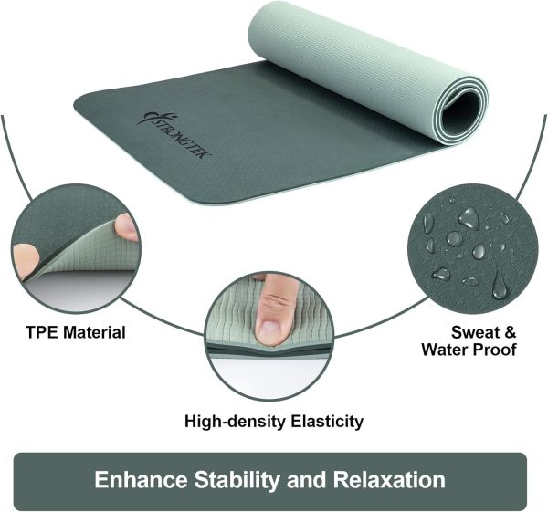 StrongTek TPE Yoga Mat, 72" x 24" x 1/3", Non-Slip, Lightwei...